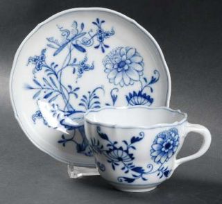 Meissen (Germany) Blue Onion (X Backstamp) Flat Cup & Saucer Set, Fine China D