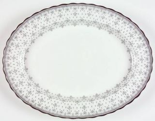 Spode Fleur De Lys Grey (Bone,Platinum Trim) 14 Oval Serving Platter, Fine Chin