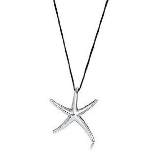 Designer Inspired Sterling Silver Starfish Necklace Silk Cord 18" (16" 18" Chain Available) Y Shaped Necklaces Jewelry