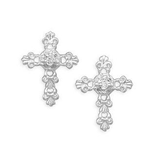 Sterling silver cross post earrings with clear CZ center. Earrings are approximately 16mmx13mm. Jewelry