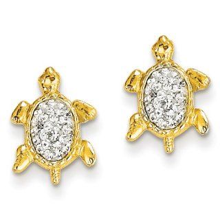 14 Karat Yellow Gold Crystal Turtle Post Earrings Jewelry