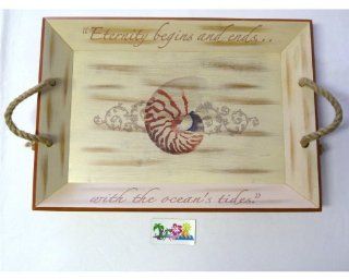 Large Bamboo Butler's Tray   Features a Nautilus Seashell   Eternity Begins and Endswith the Ocean's Tides   21" X 15" X 2.5" Includes a Tropical Magnet Featuring a Palm Tree, Nautical Anchor, Starfish, Sailboat, Seashell and Hibiscu