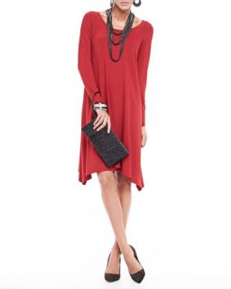 Eileen Fisher Jersey Relaxed Fit Dress, Beaded Crochet Necklace & Leather Clutch, Petite