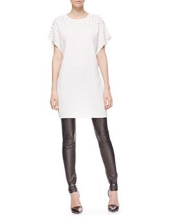 10 Crosby Derek Lam Laurel Contrast Pleated Shirtdress, Short Sleeve Dress with Grommet Detail & Pohn Leather Skinny Pants