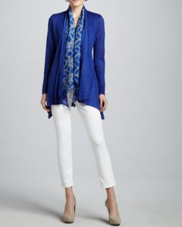 Eileen Fisher Linen Silk Long Cardigan, Charmeuse Tank, Mosaic Silk Scarf & Skinny Ankle Jeans, Womens