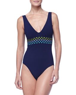 Karla Colletto Woven Panel One Piece V Neck Swimsuit