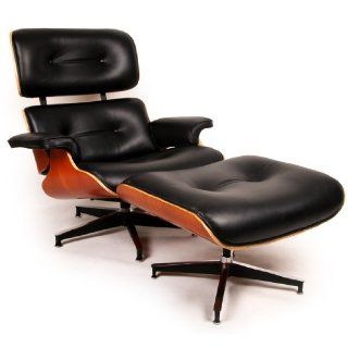 Kardiel Plywood Lounge Chair & Ottoman, Black Aniline/Cherry   Armchairs