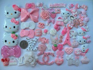 75 Mix Kitty Bling Bling Flat back Resin Cabochon/100ps Rhinestone Deco Kit Cell Phone Pink