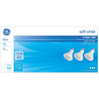 GE 3 Pack 65 Watt BR30 Base Soft White Dimmable Incandescent Flood Light Bulbs