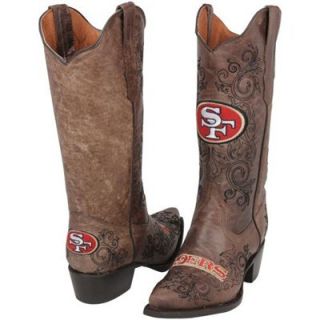 San Francisco 49ers Womens Embroidered Cowboy Boots   Brown