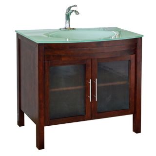 Bellaterra Home 39.4 in x 22 in Medium Walnut Integral Single Sink Bathroom Vanity with Tempered Glass and Glass Top