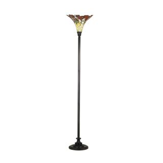 Meyda Tiffany 71 in 3 Way Switch Mahogany Bronze Tiffany Style Torchiere Indoor Floor Lamp with Glass Shade