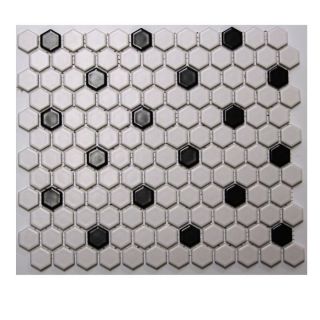 American Olean 10 Pack Satinglo Hex Ice White with Black Dot Ceramic Mosaic Floor Tile (Common 10 in x 12 in; Actual 10.5 in x 12.5 in)