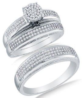 10k White OR Yellow Gold Diamond Micro Pave Mens And Ladies Couple His & Hers Trio 3 Three Ring Bridal Matching Engagement Wedding Ring Band Set (1/2 cttw.)   SEE "PRODUCT DESCRIPTION" TO CHOOSE BOTH SIZES Jewelry