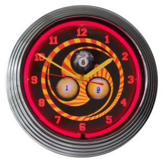 Neonetics Standard/Arabic Numeral Billiard Neon Chrome Wall Clock
