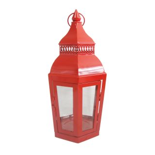 Garden Treasures 14.76 in H Red Metal Outdoor Decorative Lantern