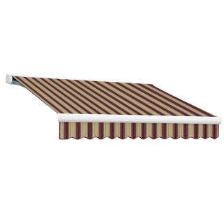 Awntech 14 ft Wide x 10 ft Projection Burgundy/Tan Striped Slope Patio Retractable Manual Awning