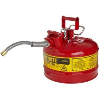 Justrite AccuFlow 7225120 Type II Galvanized Steel Safety Can with 5/8" Flexible Spout, 2.5 Gallons Capacity, Red