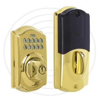 Schlage LiNK Bright Brass Residential Single Cylinder Electronic Entry Door Deadbolt with Keypad
