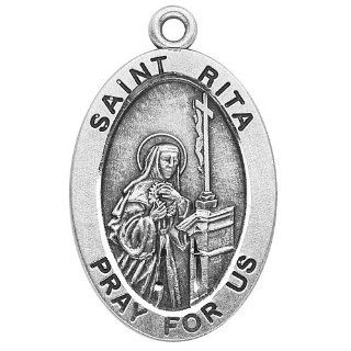 Sterling Silver Oval Medal Necklace Patron Saint St. Rita with 18" Chain in Gift Box. Patron Saint of Baseball Players, Abuse Victims, Against Loneliness, Against Sterility, Bodily Iills, Desperate Causes, Difficult Marriages, Forgotten Causes, Imposs
