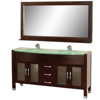 Wyndham Collection Daytona 63 in x 22 in Espresso Integral Double Sink Bathroom Vanity with Tempered Glass and Glass Top