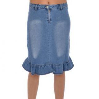 Miss Posh Womens Below The Knee Stretch Denim Jean Skirt   Blue Clothing