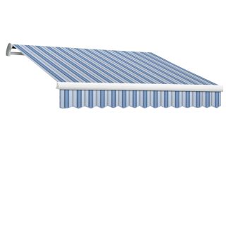 Awntech 18 ft Wide x 10 ft Projection Blue Multi Striped Slope Patio Retractable Manual Awning