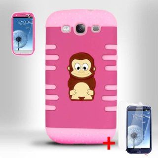 SAMSUNG GALAXY S3 I9300 3D PINK HOT PINK MONKEY HYBRID COVER HARD GEL CASE + SCREEN PROTECTOR from [ACCESSORY ARENA] Cell Phones & Accessories