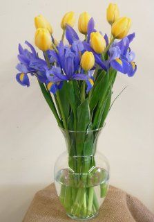 20 Tulip & Iris Cut Flower Arrangement w/ Vase  Fresh Cut Format Mixed Flower Arrangements  Grocery & Gourmet Food