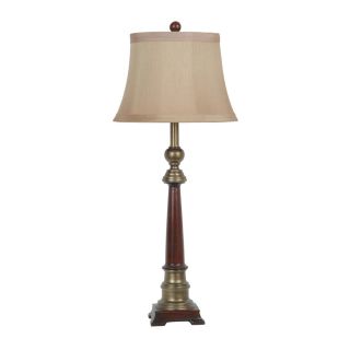 Absolute Decor 34 in 3 Way Switch Walnut and Antique Brass Indoor Table Lamp with Fabric Shade