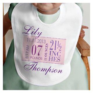 Girls Personalized Baby Bibs   Birth Date Clothing