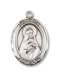 Made in America Catholic Necklace with Patron Saint St. Rita Sports Baseball Sterling Silver Medal with 18" Sterling Chain Patron Saint of Loss Causes. Patron Saint of Baseball Players, Abuse Victims, Against Loneliness, Against Sterility, Bodily Iil