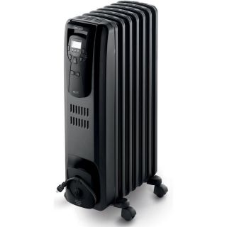 DeLonghi Oil Filled Radiant Tower Electric Space Heater with Thermostat and Energy Saving Setting
