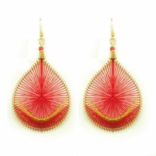 Gold and Red Color Feather Shape Earrings Jewelry