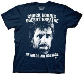 Chuck Norris Doesn't Breath, He Holds Air Hostage, T Shirt, Navy, XXX Large Clothing