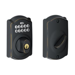 Schlage Camelot Aged Bronze Residential Single Cylinder Electronic Entry Door Deadbolt with Keypad