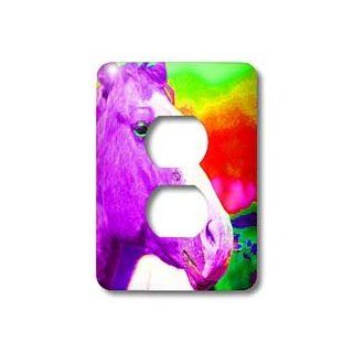 3dRose LLC lsp_79633_6 A Horse Done In Neon Purple For Kids with Neon Background 2 Plug Outlet Cover   Outlet Plates  
