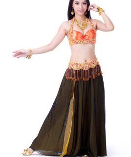 2013 New BrandArgentina Style belly dance suit costumes contain sexy bra,a waist chain,a hot Black high slit Black chiffon skirt,professional practical. Health & Personal Care