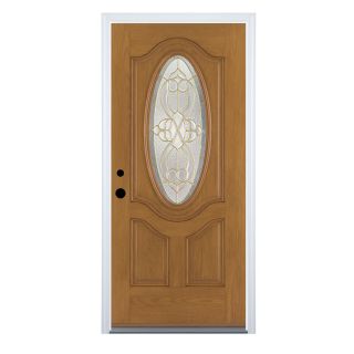 Benchmark by Therma Tru Oval Lite Decorative Medium Oak Inswing Fiberglass Entry Door (Common 80 in x 34 in; Actual 81.5 in x 35.5 in)