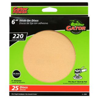 Gator 25 Pack 220 Grit 6 in W x 6 in L Stick On Sanding Disc Sandpaper