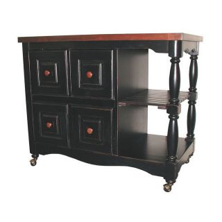 Sunset Trading 24 in L x 44 in W x 36 in H Antique Black and Cherry Kitchen Island with Casters