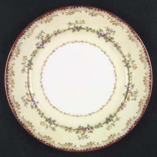 Meito Mei245 Dinner Plate, Fine China Dinnerware   Rust,Tan Scroll Edge, Floral/