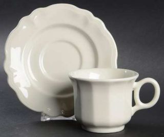 Red Cliff Heirloom Flat Cup & Saucer Set, Fine China Dinnerware   All White,Scal
