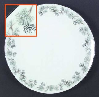 Noritake Pinetta Dinner Plate, Fine China Dinnerware   Green & Silver Pinecones,