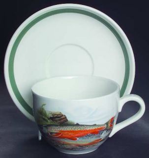 Portmeirion Compleat Angler Band Jumbo Cup & Saucer Set, Fine China Dinnerware  