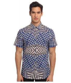 Just Cavalli Miami Wallpaper Print S/S Button Up Mens Short Sleeve Button Up (Blue)