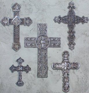 Set of 5 Wall Decor Christian Crosses   Silver/Gold   5 Different Sizes   Impeccable Detail   Decorative Plaques