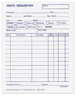 Parts Requisition Form   2 Parts  Other Products  