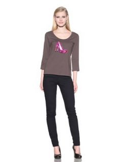 Michael Simon Women's 3/4 Sleeve Scoop Neck Shoe Top Fashion T Shirts