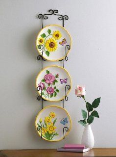 Collections Etc   3D Floral Decorative Hanging Plates   Decorative Plates For Hanging